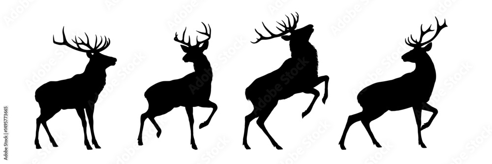 Fototapeta premium Set of deer silhouette, side view – vector illustration