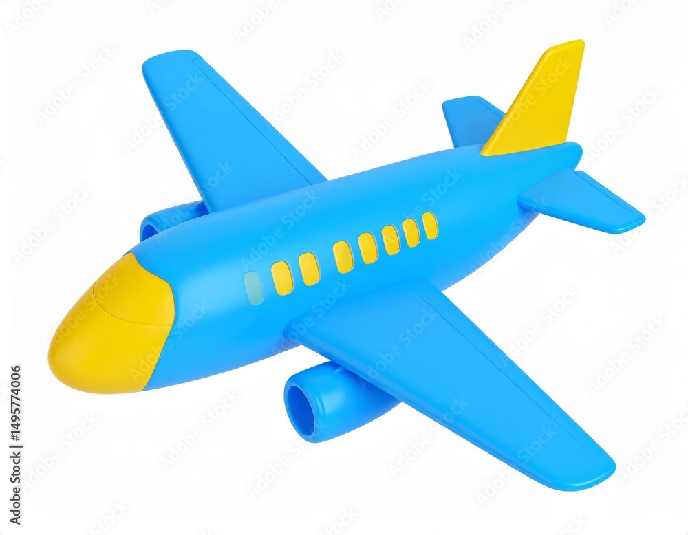 Fototapeta premium Plastic colored airplane 3D model over white background