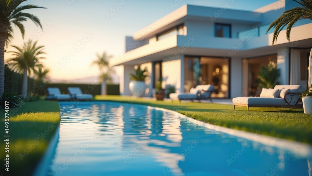 Fototapeta premium Backyard of a contemporary home with a pool