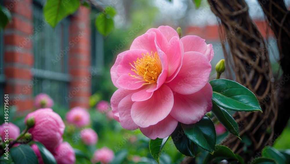 Pink Camellia Blossoms in the Garden Pink Camellia Blossoms in the Garden