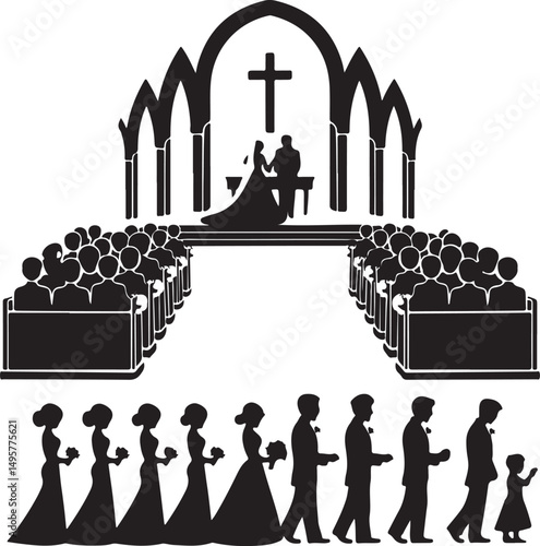 Church Wedding Ceremony Silhouette Illustration