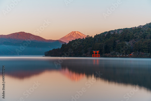 Mount Fuji and Torii Gate at Lake Ashi, Hakone, Japan