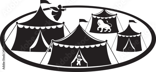 Circus Tents and Performer Silhouette Illustration