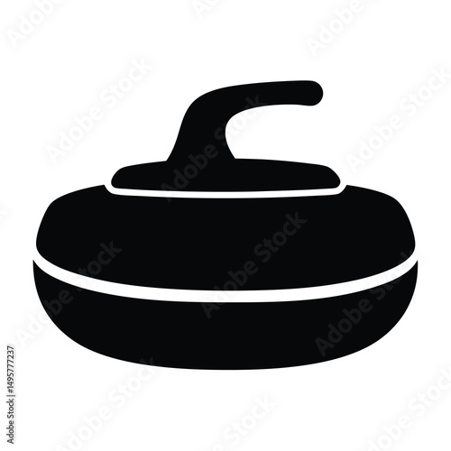 Bold Black Curling Stone Silhouette Representing Winter Sports and Ice Games