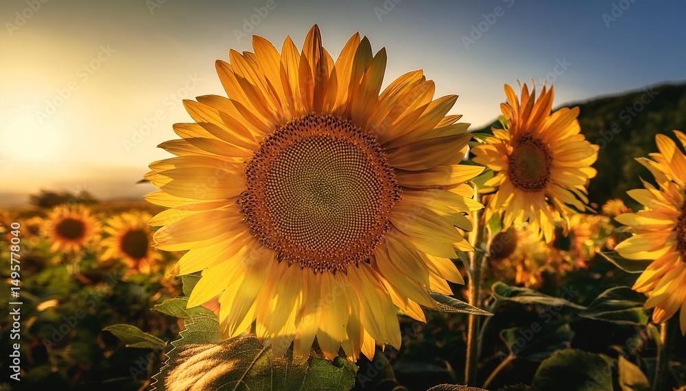 Obraz premium the yellow sunflowers are blooming in a field of sunflowers