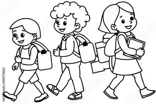 Happy Children Heading to School Illustration
