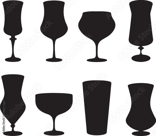 Collection of Eight Different Glassware Silhouettes