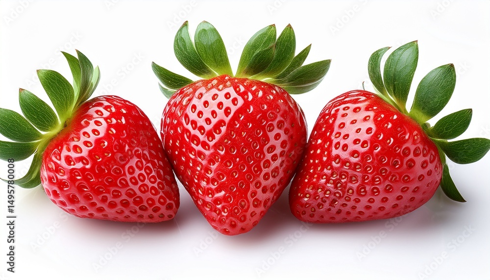 group of three fresh juicy strawberries isolated on white background group of three fresh juicy strawberries isolated on white background