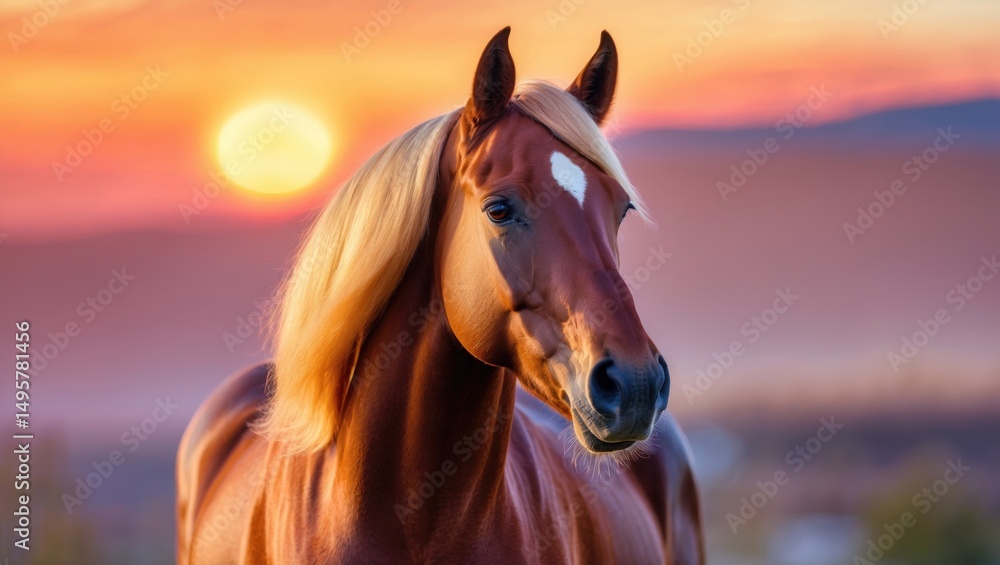 Obraz premium Gorgeous horse image during sunset with a soft background.