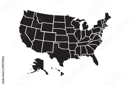 United States Map Silhouette Vector USA Outline with State Borders