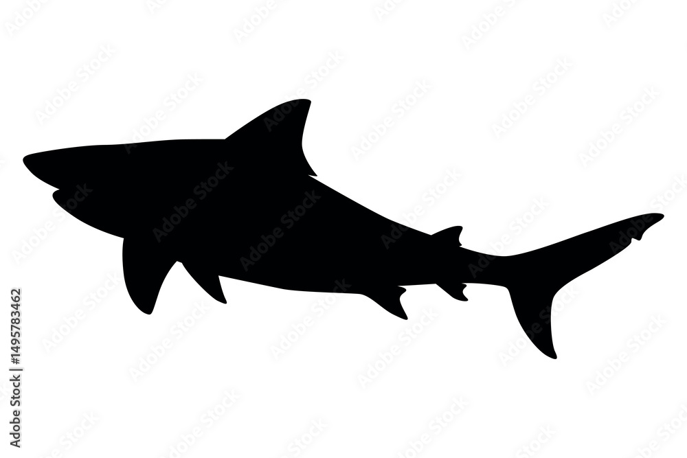 Naklejka premium Vector art of Black shark silhouette isolated on transparent background