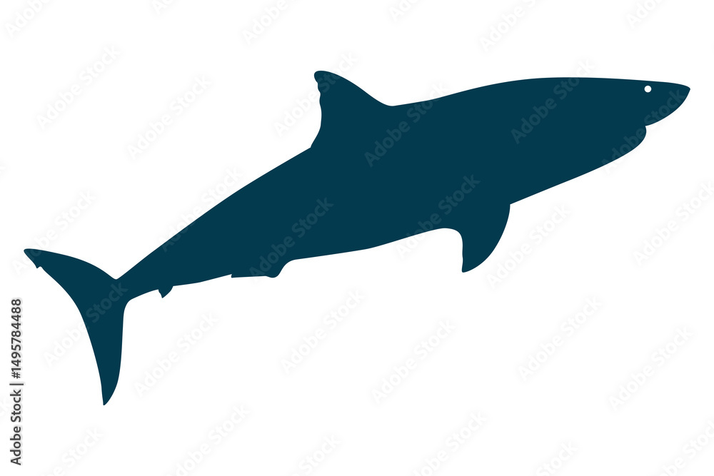 Obraz premium Vector art of Illustration of a dark teal shark swimming isolated on white background