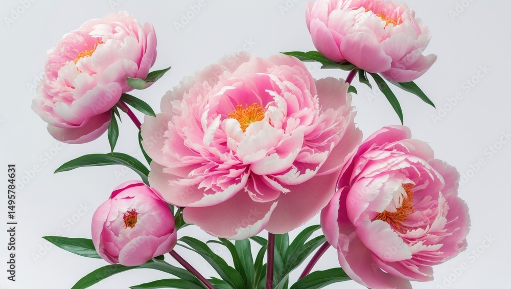 Obraz premium Lovely peony bloom isolated on a white surface. pink peonies