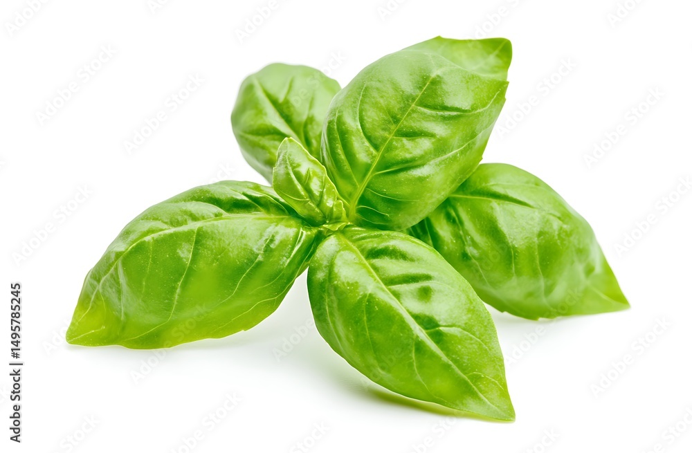Fototapeta premium A fresh basil leaf isolated on a white background