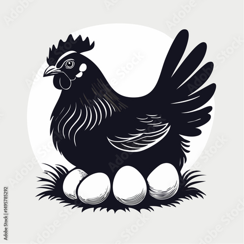 Hen Sitting on Eggs Silhouette — Flat 2D Minimalist Vector