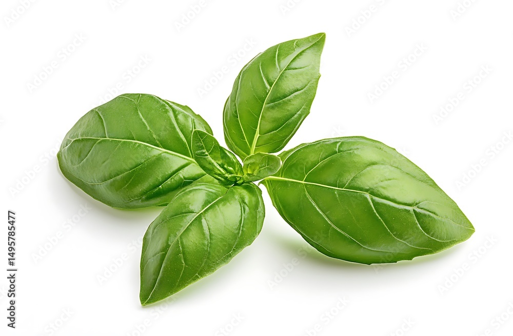 Fototapeta premium A fresh basil leaf isolated on a white background