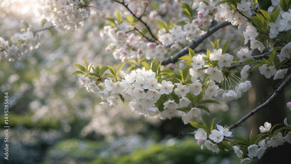 Branches of cherry trees alive with flowers, crafting a magnificent setting rich in beauty and vibrant energy Branches of cherry trees alive with flowers, crafting a magnificent setting rich in beauty and vibrant energy