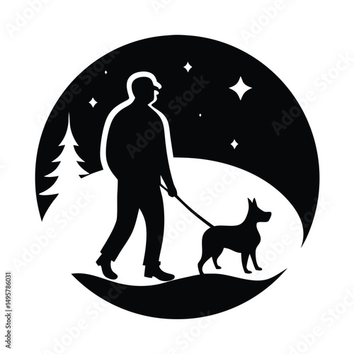 Man walking with dog vector silhouette, dog vector