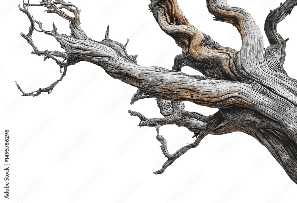 Sun-Bleached Wooden Branch isolated on white or transparent background Sun-Bleached Wooden Branch isolated on white or transparent background