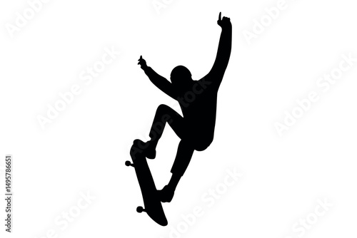 Vector art of Silhouette of skateboarder performing trick isolated on white background