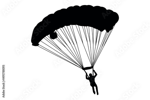 Vector art of Silhouette of a skydiver with parachute isolated on transparent background