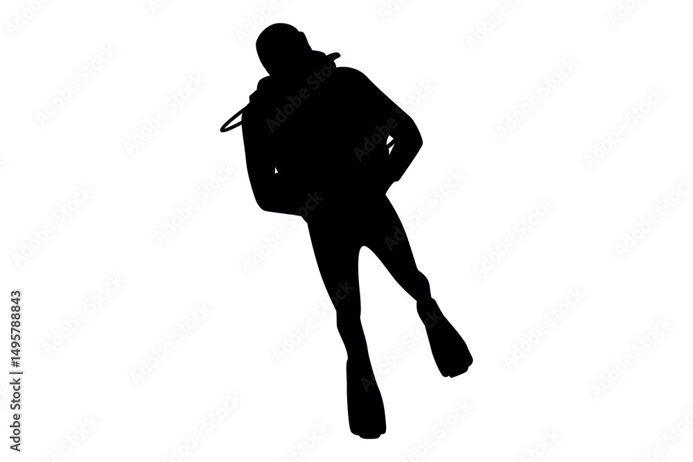 Fototapeta premium Vector art of Silhouette of a scuba diver isolated on white background