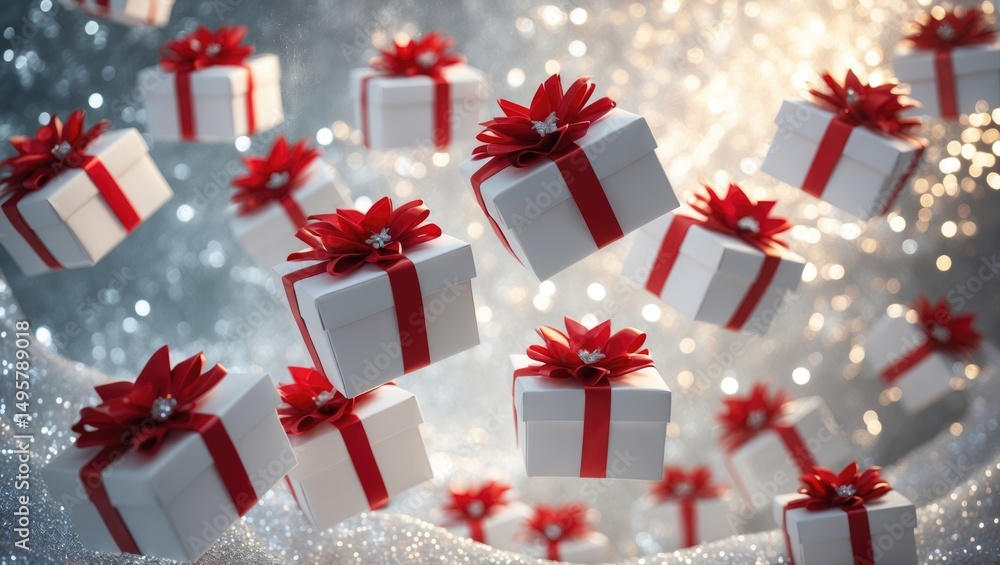 Obraz premium Festive scene - a multitude of airborne gifts