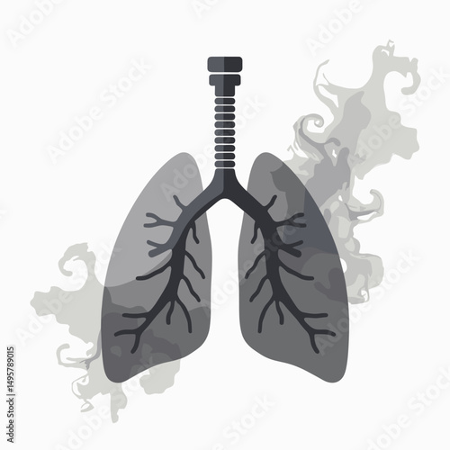 Lungs vs. Smoke: Modern Vector Graphic of Respiratory Distress. Abstract Lung Illustration with Suffocating Smoke. Detrimental Effects Depicted in Ashy Grays and Hazy Whites. Geometric Shapes