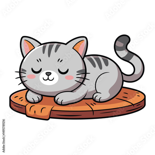 Sleepy cat curled up on scratcher art

