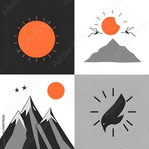 set of mountain landscapes