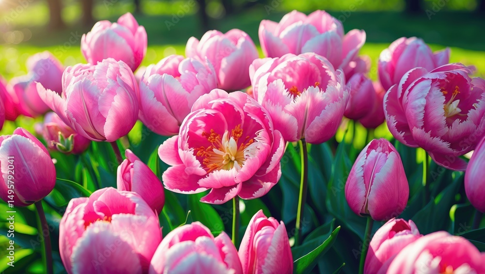 Obraz premium Pink peonies flowering in a park