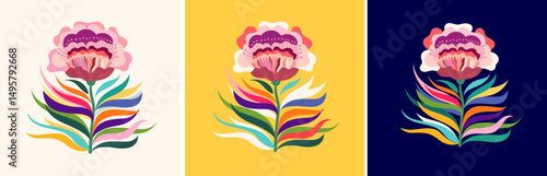 Vector illustration with decorative flower. Beautiful flower collection with roses, leaves, floral bouquets