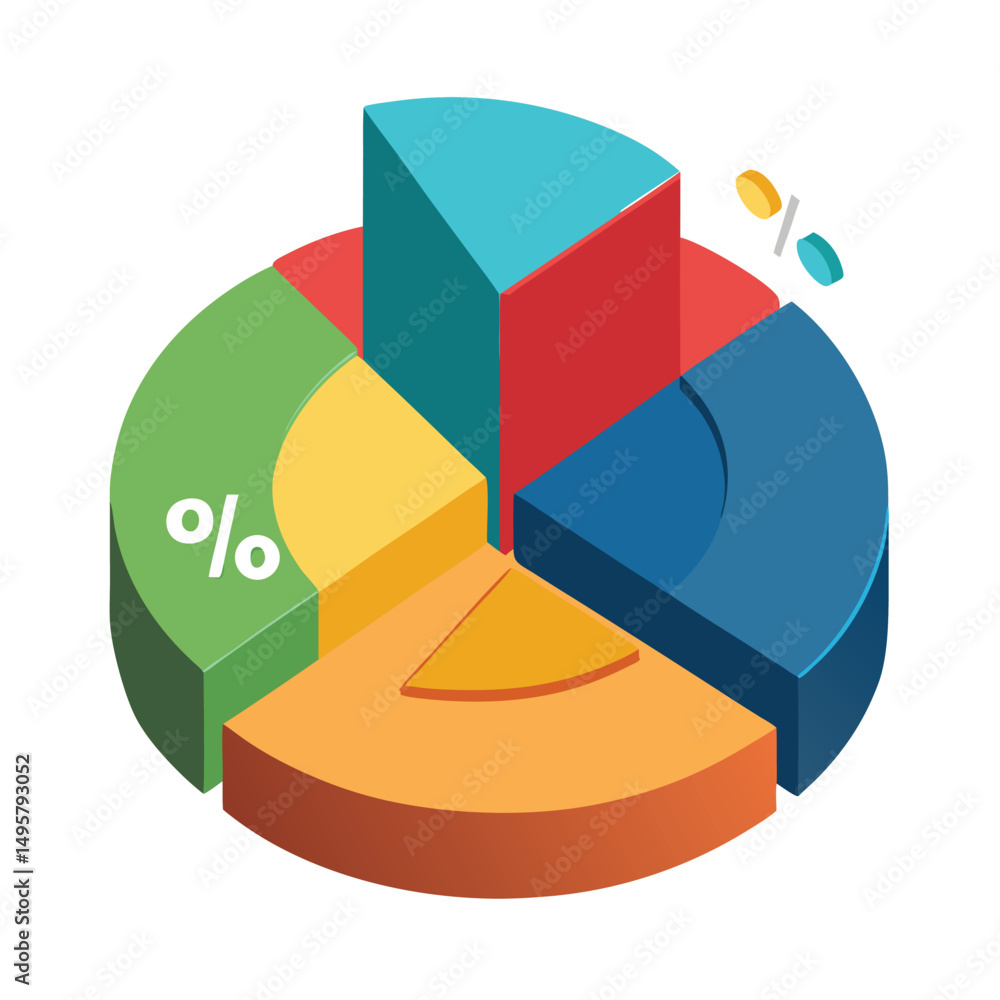 Obraz premium Colorful Isometric 3D Pie Chart Data Visualization for Business Reports