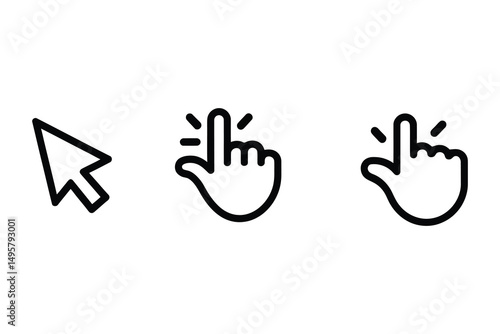 Three simple click icons representing different mouse actions for web design.