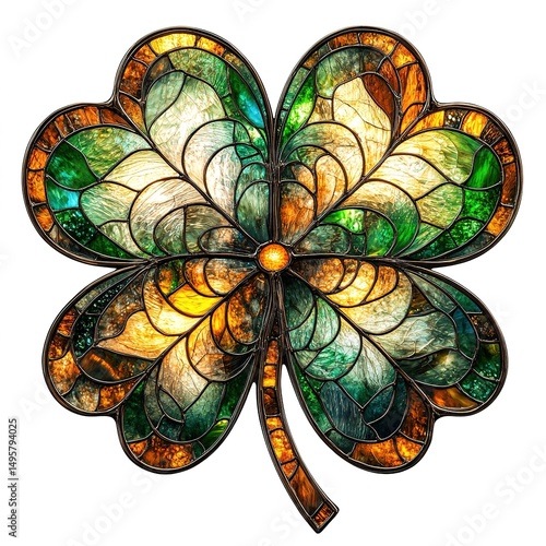 Enchanting Four Leaf Clover With Intricate Glasswork Detailed Leaf And Stem Design