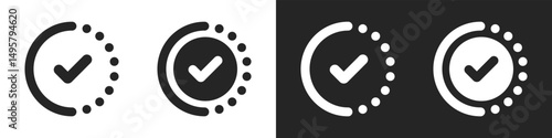 Progress checkmark circular completion status symbol for loading and success indicators vector design
