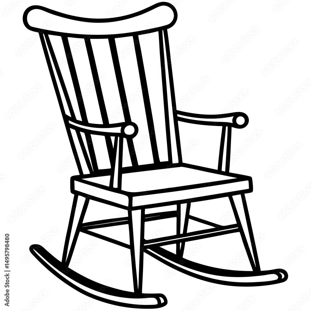 Classic Wooden Rocking Chair Vector on White Classic Wooden Rocking Chair Vector on White