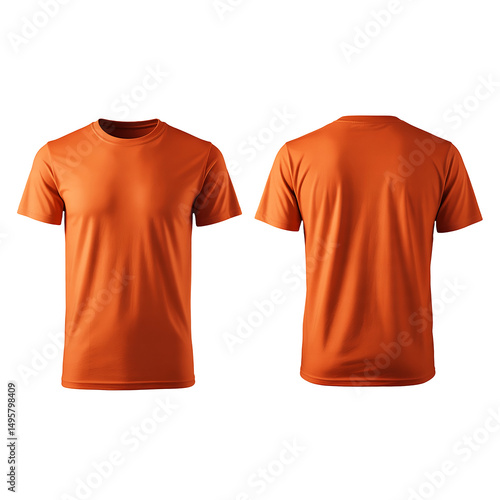 Front and back view of a blank orange short sleeve t shirt ready for design
