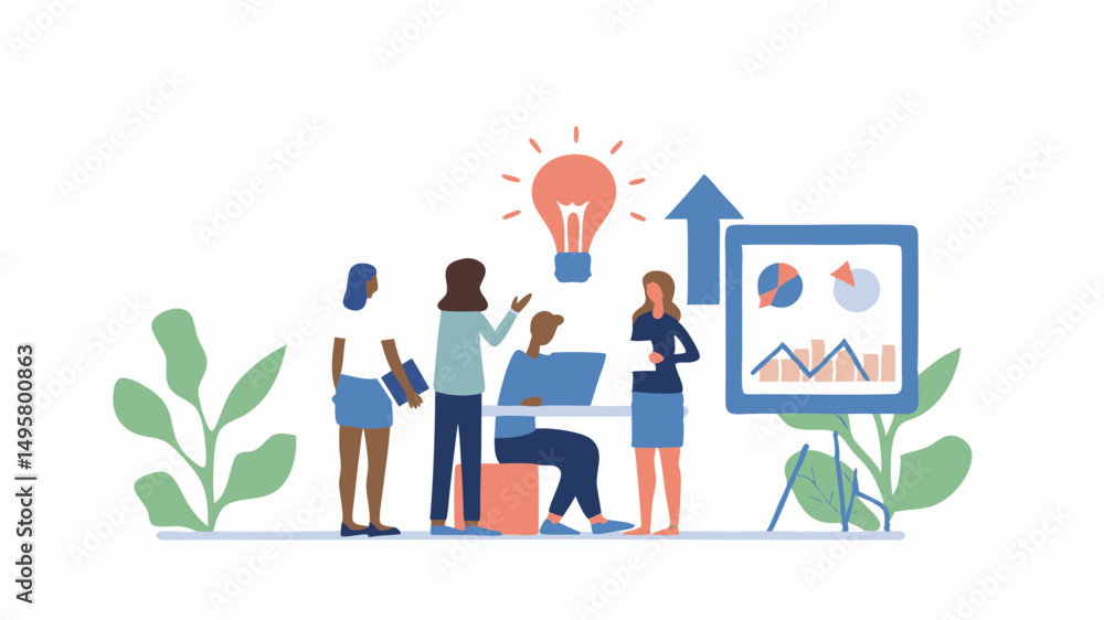 Business team brainstorming ideas with lightbulb and chart in office setting for project development planning Business team brainstorming ideas with lightbulb and chart in office setting for project development planning