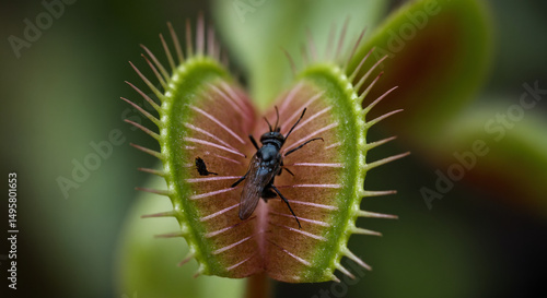 Venus flytrap catching insect close-up