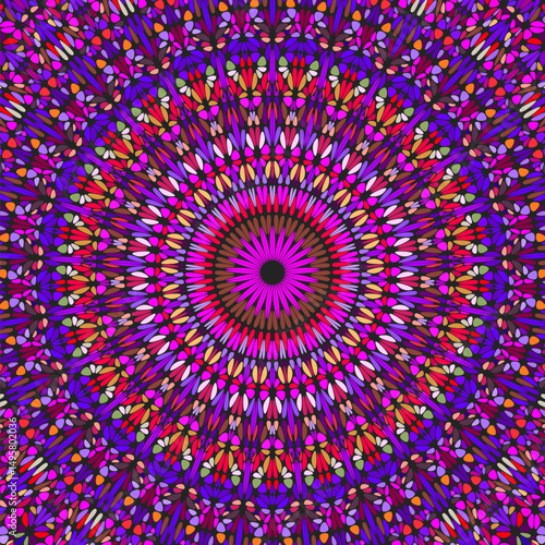 Colorful geometrical round ornament pattern mandala background - hypnotic vector design from curved stones
