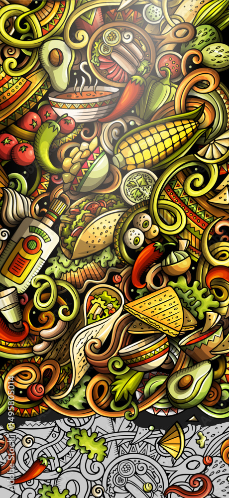 Obraz premium Mexican food hand drawn doodle banner