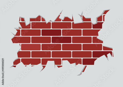 Illustration of Broken Peeling White Wall with Exposed Red Blocks.