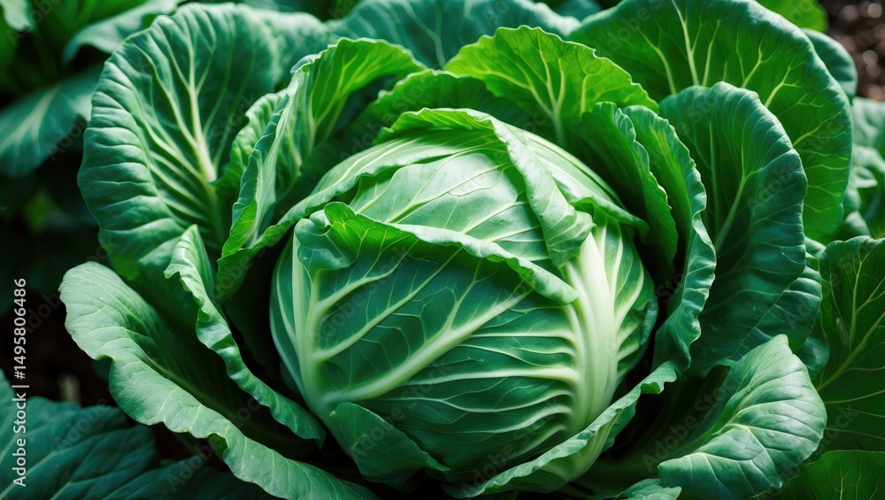 Obraz premium Detailed View of Green Cabbage Head