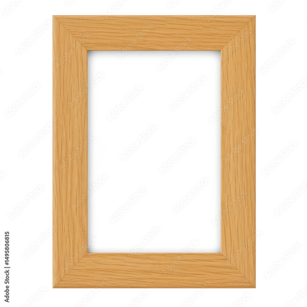 Fototapeta premium A simple, light brown wooden picture frame with a clean, empty white center on a black backdrop