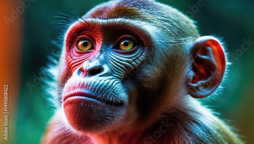 Close-up view of a monkey turning its head photo