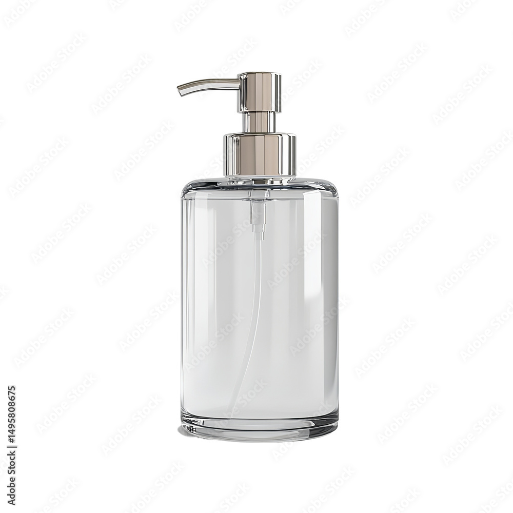 Obraz premium A transparent liquid soap dispenser showcasing a sleek and modern design, emphasizing cleanliness, hygiene, and essential daily routines.