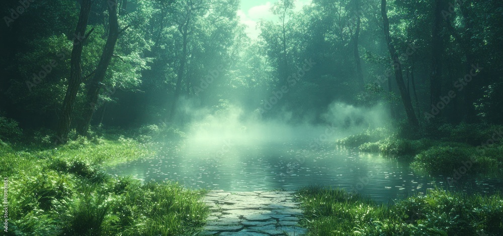 Fototapeta premium Enchanted Forest Path: A Mystical River Journey