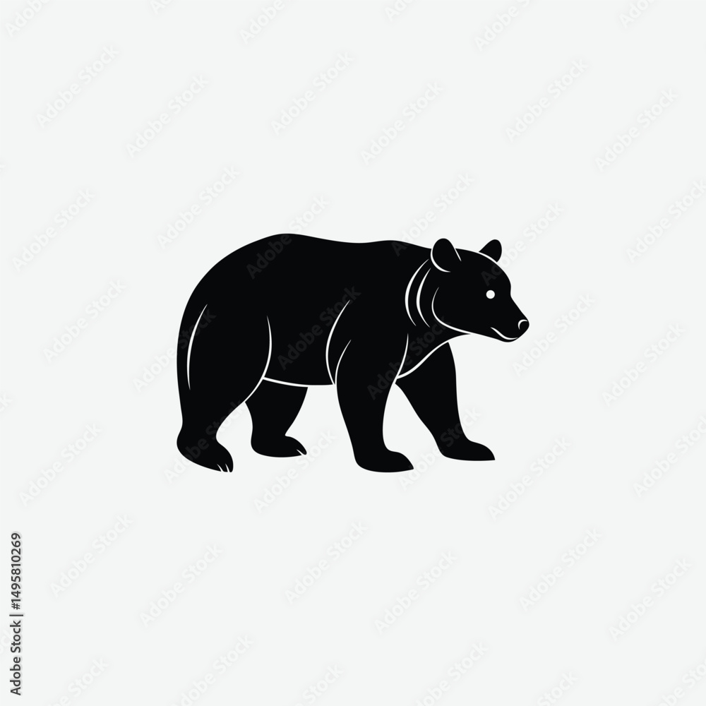 Obraz premium Minimalist Bear Silhouette on White Background – High-Quality Black Animal Art
