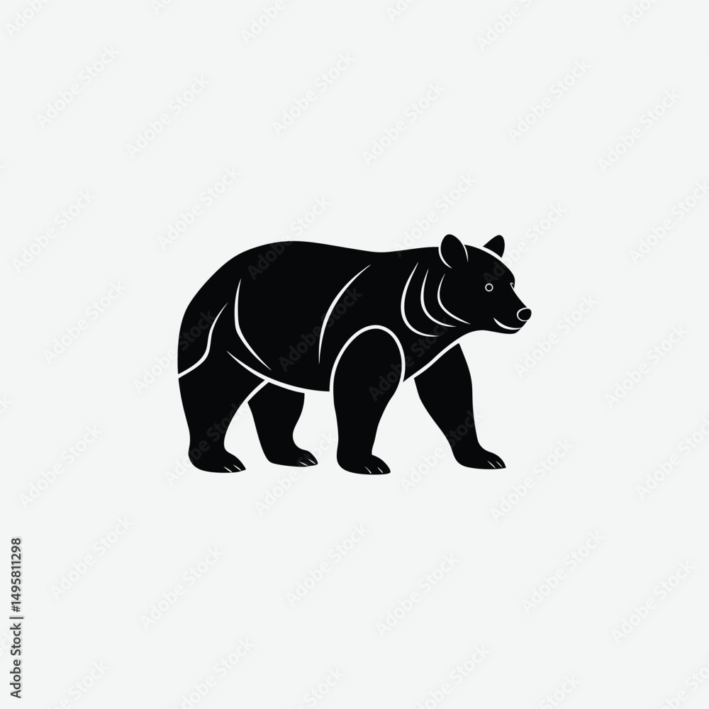 Obraz premium Minimalist Bear Silhouette on White Background – High-Quality Black Animal Art